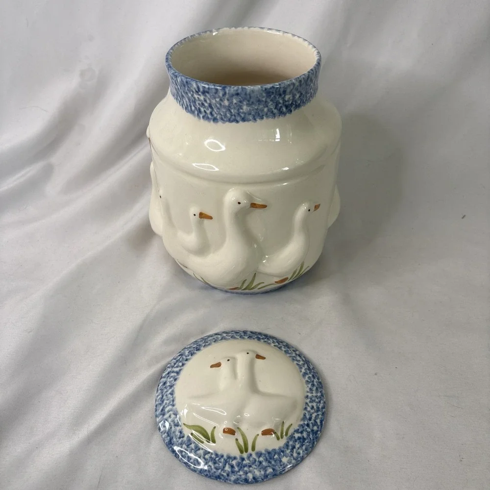 Vtg 1980s Country Ceramic Duck Sugar Canister Cottagecore Shabby Chic No Flaws